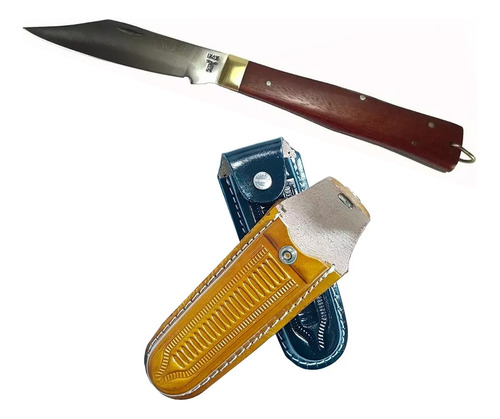 Canivete Churrasqueiro Com Bainha De Couro Inox Madeira 26cm