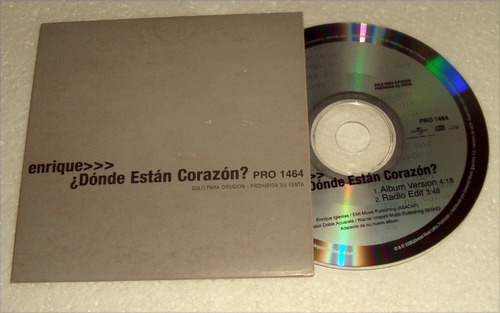 Enrique Iglesias Donde Estan Corazon? Cd Promo / Kktus