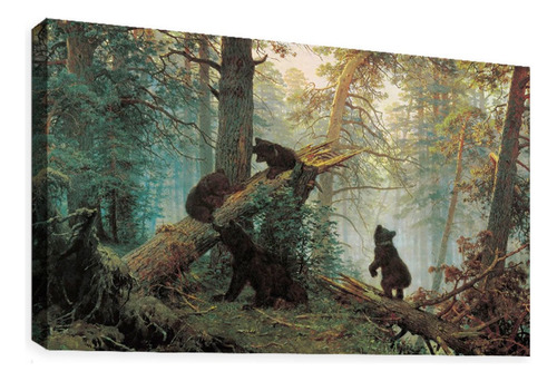 Cuadro Decorativo Canvas Moderno Osos Jugando Bosque Color Natural Armazón Natural