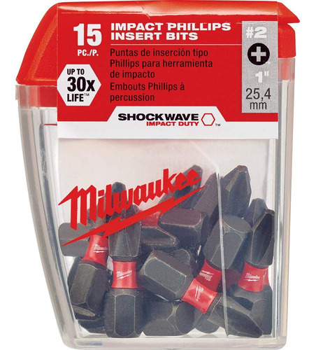 Puntas Shockwave Ph2 X 1 Pqt De 15 Piezas Milwaukee 48325003