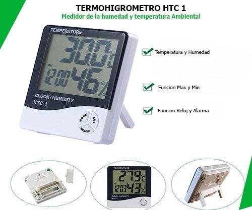 Termohigrómetro Htc-1 Medidor Humedad Temperatura Reloj Disp