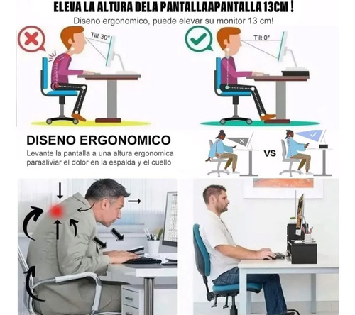 Soporte De Monitor De Escritorio De Madera De 2 Niveles Negro