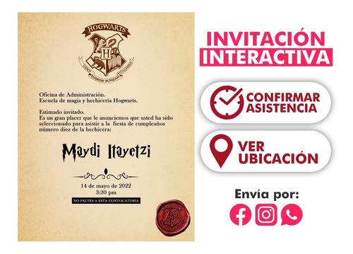 Invitación Digital Temática Harry Potter 