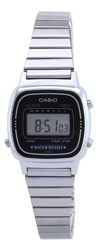 Reloj Mujer Casio Retro Vintage La670wa1 Gtia Local Color De La Malla Metal Platead Color Del Bisel Plateado Color Del Fondo Negro