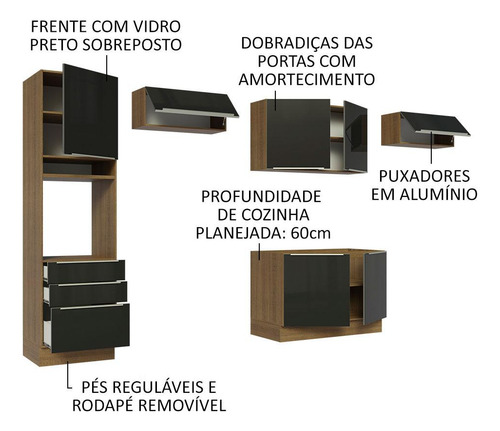 Madesa Gabinete Integral Completa 340cm Lux Rústico/negro 01