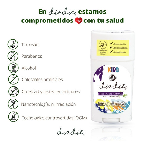 Diadie Desodorante Natural Kids. Infantil, Para Niños Unisex