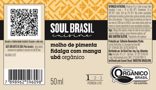 Molho Orgânico Pimenta Fidalga Com Manga 50 Ml - Soulbrasil