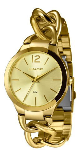 Relógio Lince Feminino Dourado Com Pulseira De Elos