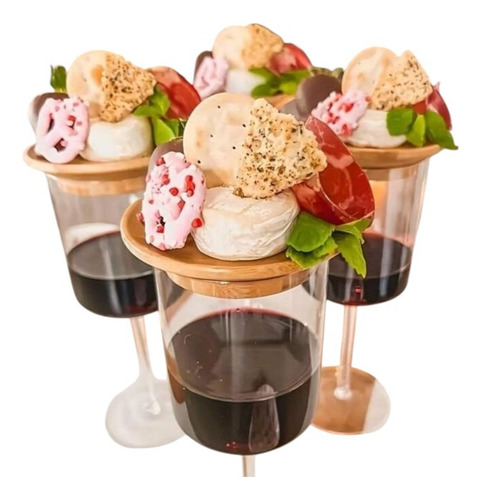Tabla Tapa Redonda Copa Vino Bambu Aperitivos
