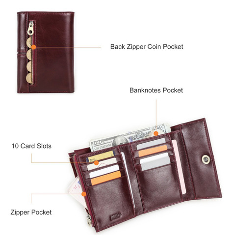 Cartera De Cuero Para Mujer Con Bloqueo Rfid De Navidad