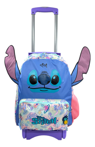 Mochila Ruedas Carrito Stitch Orejitas Primaria Ruz Original Azul Claro Stitch