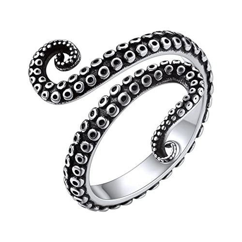 Anillo Plata Vintage Pulpo/serpiente/halcón Ajustable Unisex