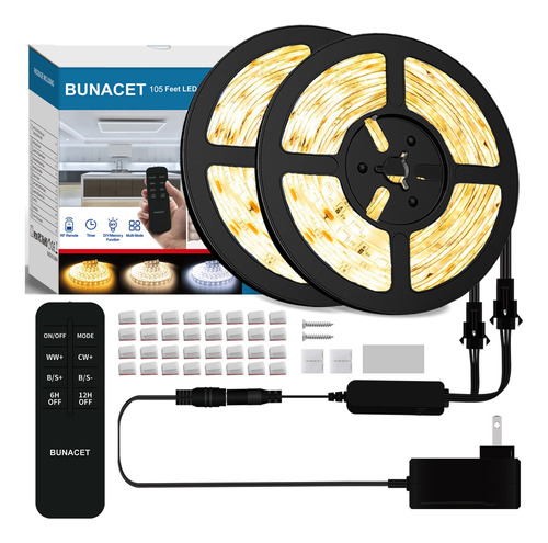 Bunacet Tira De Luces Led Blancas De 105 Pies Con Control Re