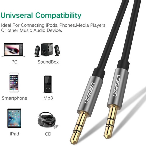 Imagen 3 de 7 de Cable Audio Auxiliar 3.5mm Ugreen Gris Negro 200cm