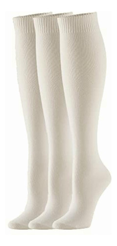 Calcetines De Punto Plano, 3 Pares, Blanco, Talla Única