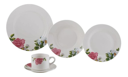 Aparelho De Jantar Porcelana Roses 20 Pçs Branca