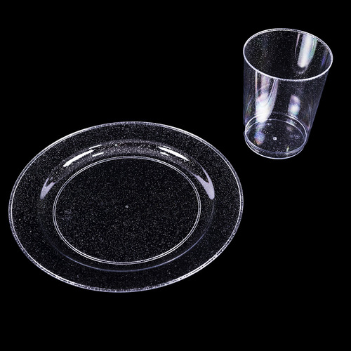 Platos Y Vasos 10 C/u Acrílico Con Glitter, Fiestas Eventos