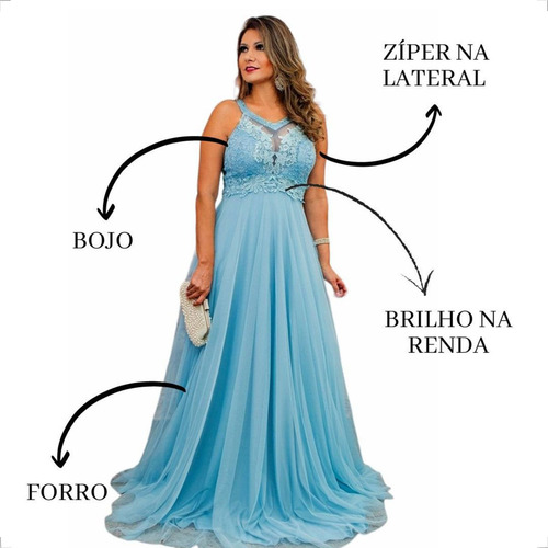 Vestido Rodado Princesa - Azul Serenity - Madrinha Formatura