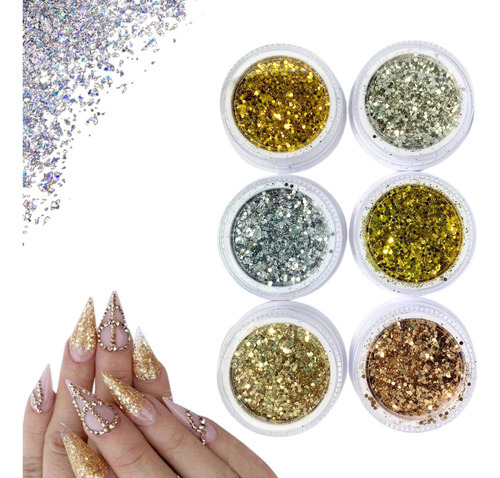 Glitter Encapsulado Flocado Para Unhas 6 Lindas Cores 6un Cor Sortida