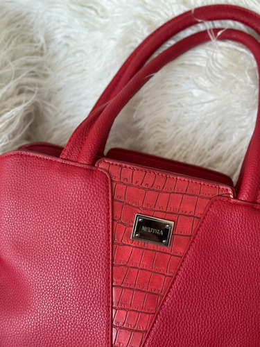 Cartera Baul Importada Semi Rigida Croco Divisiones Mediana Rojo Tramado Níquel Rojo