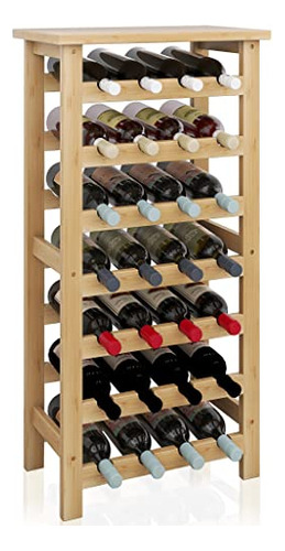 Bamboo Wine Rack, 28 Bottles Display Holder With Table ..