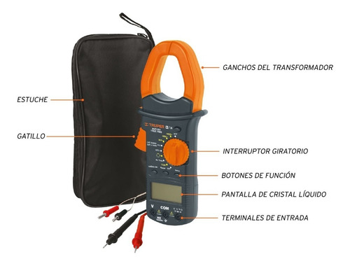 Imagen 2 de 10 de Tester Pinza Digital Amperimetrica Industrial Gancho Truper