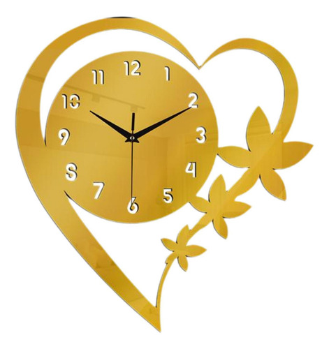 Reloj De Pared Con Diseño De Flores Y Corazón, Reloj Oro