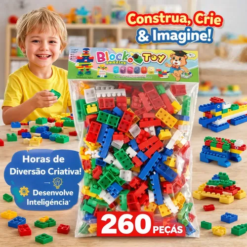 Blocos De Montar Encaixar Infantil 260 Peças Brinquedo Colorido Pedagógico Educativo Divertido Blocos Toy Ligeiro