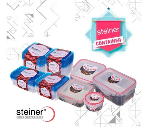 Recipiente Steiner Para Alimento Cuadrado 1.2 Litros 17.5cm Color Rojo