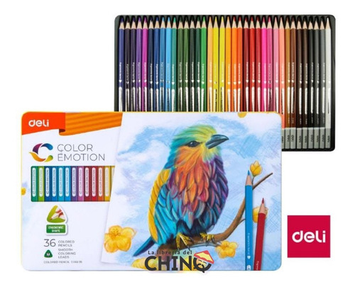 Lapices De Color Deli Emotion X36 Colores Estuche De Metal