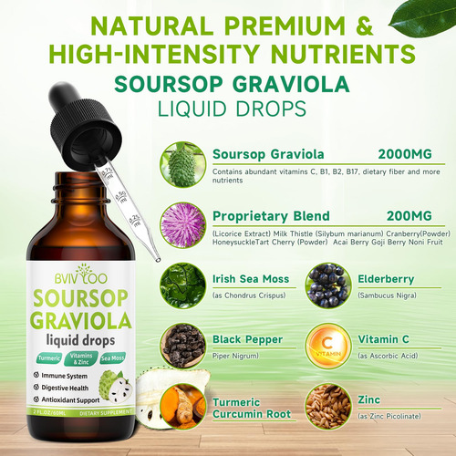Gotas Líquidas Bvivloo Soursop Graviola 2000mg Com Sea Moss
