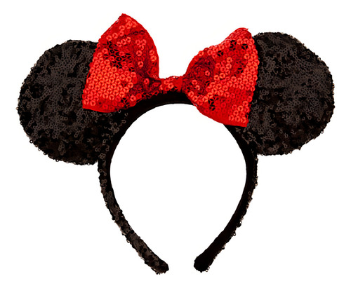 Disney Temática Parks Minnie Mouse Diadema De Lentejuelas Rojo Y Negro Orejas De Ratón