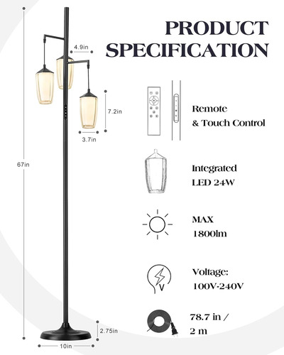 Lámpara De Pie Moderna Regulable, Lámpara De Pie De 3 Luces