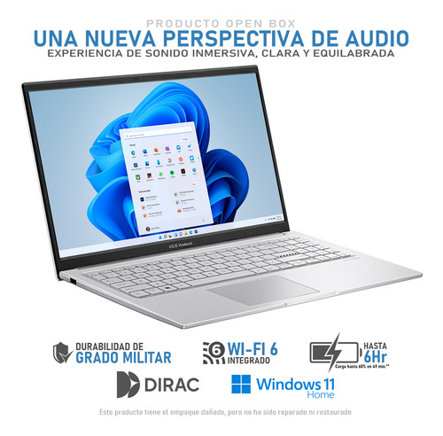 Laptop Asus Vivobook 15 Core I3 1215u 8gb 512gb Ssd Open Box Plateado