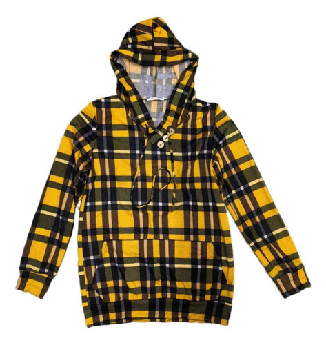 Sudadera Cuadriculada Bolsa Canguro Capucha Para Dama