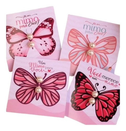 Kit 50 Tags Com Brinco Perola Borboleta Mulher Mimo Brinde