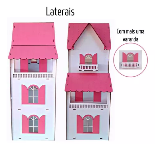 Kit Casinha Casa De Boneca + 30 Moveis Em Mdf Pintado