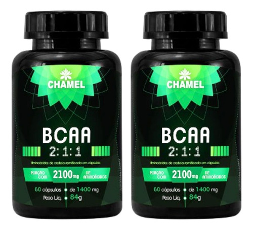 Bcaa 2:1:1 - 2 Frascos Com 60 Cápsulas - 1400mg - Chamel