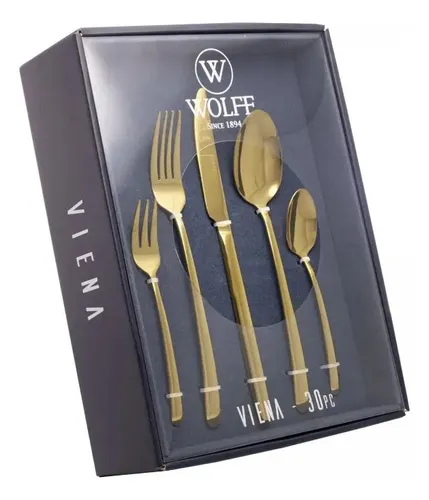 Faqueiro Wolff Viena 30 Peças De Aço Inox Dourado