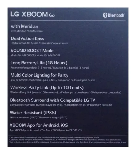 LG XBOOM Go Altavoz Bluetooth portátil PL5 - Iluminación LED y batería de  hasta 18 horas