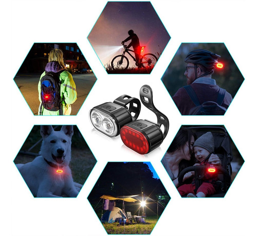 Combinación De Faro Y Luz Trasera De Bicicleta2 Luces Led