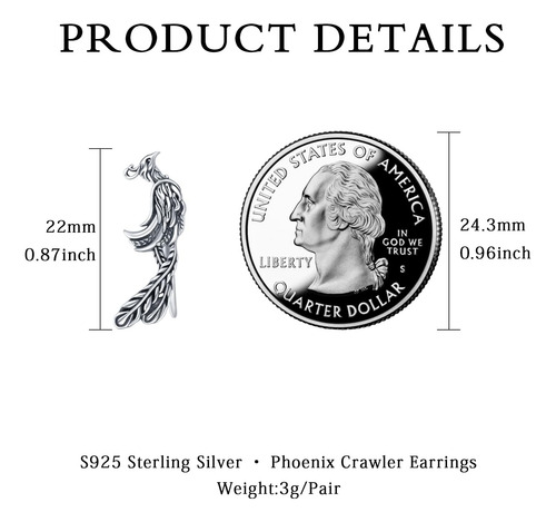 Pendientes De Fénix De Plata De Ley, Pendientes Trepadores D