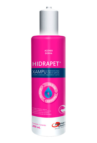 Hidrapet Xampu 200ml - Shampoo Hidratante Cães Gatos Agener