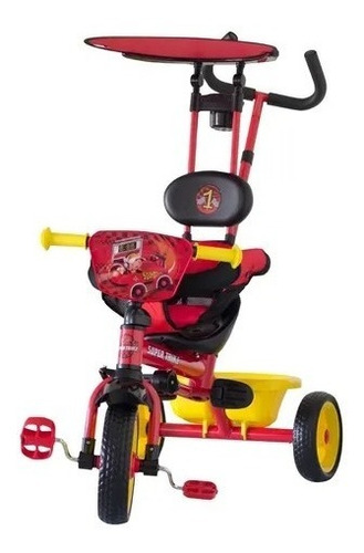 Triciclo Infantil Metálico Con Techo Y Guía 