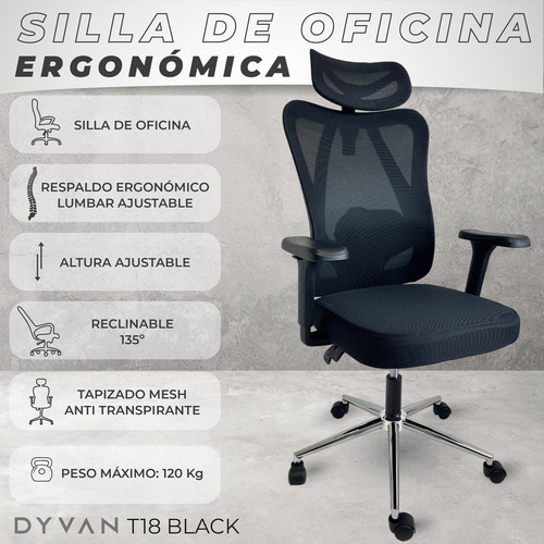 Silla Sillón De Oficina Ergonómica Escritorio Pc Dyvan T18 Negro