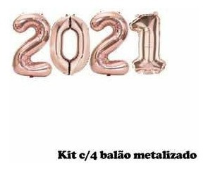 Kit Balão Metalizado Número 2021 Rose Um Metro