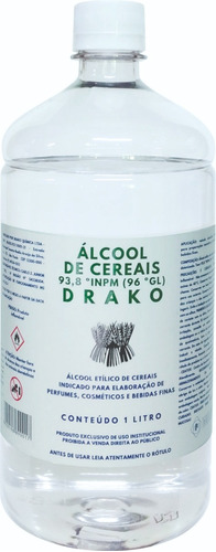 Álcool De Cereais Drako 96ºgl Puro 1lt Bebidas Finas Perfume Fragrância Neutro
