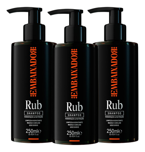 Kit 03 Shampoo De Hidratação E Nutrição Rub Embaixador 250ml