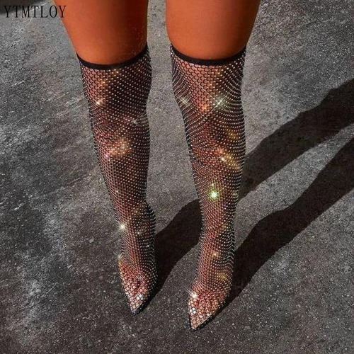 Bota De Mujer Alta Calidad Con Correas De Malla Transparente