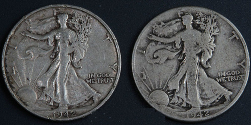 2 Moneda Plata 1942 P S Walking Liberty Half Dolar 50c Ks6